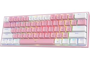 Redragon K617 60% Wired RGB Gaming Keyboard, 61 Keys Compact Mechanical Keyboard w/White & Pink Mixed-Colored Keycaps, Linear Red Switch, Pro Driver Support