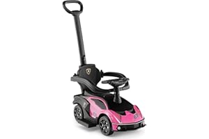 Maxmass 3-in-1 Kids Ride on Push Car, Licensed Lamborghini Foot to Floor Slider with Removable Push Bar & Guardrail, Underneath Storage, Horn Sound, Toddlers Push Walking Car for 12-36 Months (Pink)