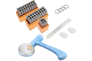 Hlieeosfcn 63PCS Schlagzahlen und Schlagbuchstaben Set, 3mm Kohlenstoffstahl Alphabet A-Z & a-z, Zahlen 0-9, 2 Symbolen, Metall Stamping Hammer, Stempel für Metall Kunststoff Holz Leder DIY