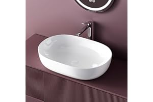 EMKE Waschbecken – Aufsatzwaschbecken Oval, 60 x 41 x 13 cm, Weiß, Kratzfest Waschbecken Bad, Leicht zu Installieren & Reinigen, Waschtisch für Bad & Gäste-WC