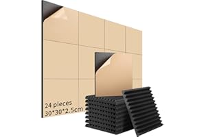 SUZAO 24 Pezzi Pannello Fonoassorbente Autoadesivi, 30*30*2.5cm Pannelli Insonorizzanti per Pareti, alta densità, ritardante di fiamma, Isolamento acustico per Studi di Registrazione, Uffici, Home Cinema