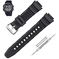 LineOn 18mm Resin Watch Strap (Black) Compatible With CASIO AE-1400wh AE 1400 WH with Tool and Pins