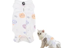 COSIESNEST Body Chat Post Operatoire Femelle Body pour Chat Après Stérilisation Male Coton Combinaison de Récupération pour Chaton Anti-Léchage et Anti-Peluchage Collier et Cône élisabéthain (M)