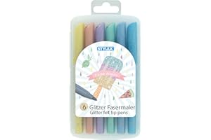 Stylex 64017 - Pennarelli glitterati, 6 pezzi in colori pastello, colori intensi, lavabili, in scatola richiudibile, per dipingere, fare bricolage e disegnare, pennarelli per bambini