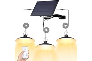 SERBASIC Solar Hängelampen für Außen Innen,3 Kopf Solar Pendelleuchte mit Fernbedienung,IP65 Wasserdicht Solarlampen für Außen Hängend Dimmbar Timer für Garten Balkon Terrassen Pavillon Garage,Warmweiß