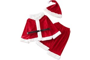 Wesaloes Completo Natale Neonato Ragazze Vestito Natalizio Inverno Maniche Lunghe Modellismo Babbo Natale Vestire con Cappello Neonato Babbo Natale Pantaloni Set 3 Pezzi Ragazzi 1-8 Anni