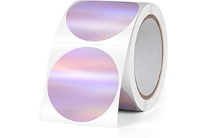 ‎FINDAT FINDAT Holographische Thermo-Etiketten Rolle Wasserdicht 38 mm Violette Runde Punketiketten Selbstklebend Bedruckbare Vinyl Laser Thermoaufkleber für Logo Design Dank QR DIY 200 Stück