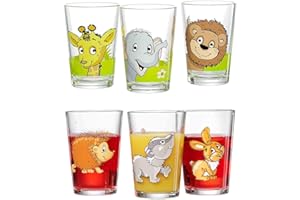 Ritzenhoff & Breker Lot de 6 verres pour enfants, animaux de la jungle et de la forêt, 205 ml, motif animaux, lavables au lave-vaisselle