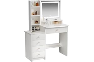 ZenkiHome Dressing Table, Vanity Desk with Large Mirror and Adjustable Lights, 90cm Dressing Table for Girls and Adults