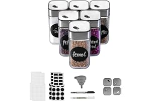 Miorkly 6 szklanych słoików na przyprawy, wielokrotnego otwierania słoików na przyprawy, doskonałe uszczelnianie przypraw do przechowywania kwadratowych słoików na przyprawy, szklane słoiki zawierają