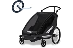 ‎FUXTEC Fuxtec 2in1 Fahrradanhänger Buggy mit Joggerrad FX-FA1-SET mit Anhänger für 2 Kinder aus Aluminium - Faltbarer Kinderanhänger mit Regen- und Sonneschutz