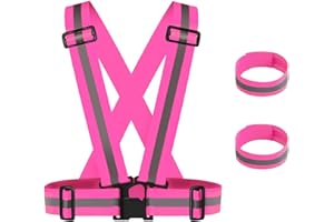 Maotrade 1 Pezzo Gilet Catarifrangente Regolabile Gilet Alta Visibilita Lavoro Elasticità Giubbotto Catarifrangente con 2 Bracciali Riflettenti Applica a Uomo Donna Running Moto Caccia Ciclismo