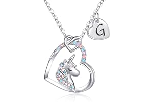 TINGN Collana Unicorno Regali per Ragazze, Ciondolo Cuore Iniziale Placcato Oro Bianco 14k CZ Collana con Iniziale Unicorno per Ragazze Compleanno Unicorni Regali per Ragazze Gioielli da Donna