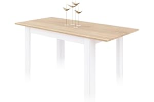duehome | Mesa de Comedor Extensible, Mesa Rectangular, Modelo Danna, Acabado en Blanco Artik y Roble Canadian, Medidas: 140-190 cm (Largo) x 90 cm (Ancho) x 78 cm (Alto)