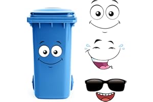 DIANELHALL 3 Sheets Wheelie Bin Stickers Self Adhesive Cartoon Expressions Dustbin Sticker Decorative Wall Decals Eyes and Mouth DIY Large Stickers for Fridge Bins Wall, Indoor Outdoor