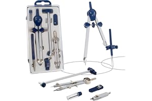 CIOUYAOS Zirkel mit Stifthalter 7 Teiliges Zeichenwerkzeuge Set, Anreißzirkel Parabel Präzisions Metall Rotring Werkzeug mit Stellrad Verlängerung, Mathe Kompass Geometrie für Grundschule 4 Klasse