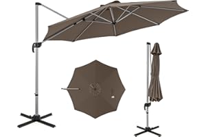 COSTWAY 3M/3.3M Garden Cantilever Parasol, Outdoor Offset Banana Hanging Umbrella with 5 Adjustable Tilt, 360° Rotation and Cross-shaped Base, 8-Rib Sun Shade Canopy