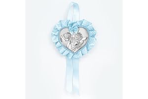 Albalù Italia Sopraculla Medaglione Cuore Angelo Lanterna Argento Celeste con Carillon Musicale e Scatola Inclusi Misura 25x12cm Made in Italy