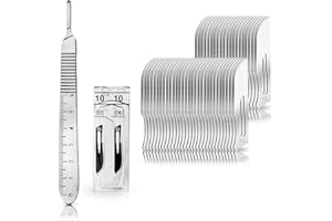 Set - 50 Stück Skalpellklingen Figur 10 aus Karbonstahl - Ersatzklingen einzeln steril verpackt + 1 x May - Skalpell-Halter mit 13 cm langem Griff inkl. Meßskala in cm - Edelstahl