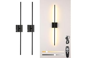 PINRUTAR Ładowalna Lampa Ścienna USB Ze Zdalnym Sterowaniem, 8000mah Bateria, 3-Kolorowa Temperatura, Led Ściemniana Lampa Ścienna, 360° Obrotowa Lampa Nocna Dotykowa, 2-Pakiet,Czarny,80CM