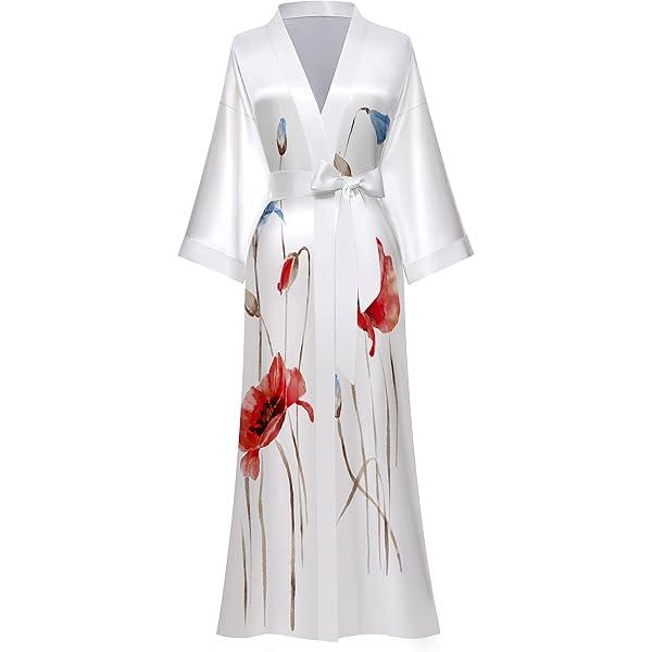 Ledamon Kimono, korte badjas voor dames, klassieke bloemenbadjas, nachthemd, wijnrood-b, One Size