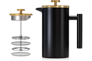 Enfmay Cafetière 350ml Stainless Steel French Press Coffee Maker, 1-3 Cup 3 Level Filter Double-Walled Insulated French Press Caffettiere for Home and Office Coffee Pot, Including 1Replacement Filter