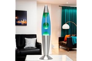 Licht-Erlebnisse Lampe à lave bleu vert, 36 cm, ampoule incluse, G9 25 W avec interrupteur à fil, idée cadeau Noël, petite lampe à lave rétro, mini lampe à lave