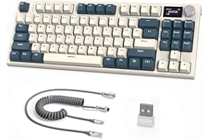 ATTACK SHARK RK86 Pro Tastiera Meccanica Wireless, Tastiera da Gioco 2.4G/BT5.0/USB-C Cablata, 75% Layout TKL 87 Tasti, Display a Colori TFT HD da 1,2'' e CNC Knob, Linear Switch Hot-swap RGB Backlit - Bianco