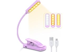 TEAMPD Luz de Lectura, 10 LEDs 3 Colores y Atenuación Continua Lampara de Lectura USB Recargable, 360° Flexible con Clip Luz Lectura para Lectores Noche, E-Reader, Tablet, Estudio, Cama, Libro, Viaje