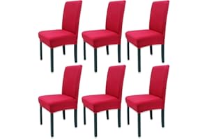 Leeyunbee 6 Pièces Housse de Chaise Moderne élastique, Amovible Lavable Extensible Housses de Chaise de Salle à Manger, Couverture de Chaise pour Décor Salle à Manger, Hôtel et Mariage (Rouge)