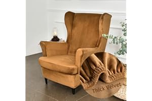 Highdi Wingback Chair Covers 2 Piece Stretch Wing Chair Slipcover, Fashion Solid color Velvet Strandmon Sofa Cover Furniture Protector for Armchair Chairs Living Room Bedroom Hotel (Camel)