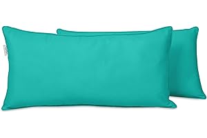 Vargottam Indoor/Outdoor Polyester Fabric Lumbar Pillow Cover, All-Weather Waterproof Rectangular Cushion Case for Patio Furniture, 12" x 20" Set of 2 -Turquoise Green