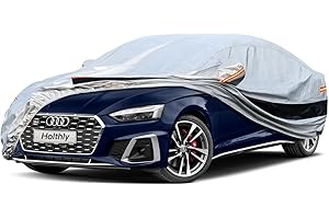 Holthly Bache Voiture Exterieur à 10 Couches, Housse Protection Voiture 100% Etanche Anti UV Soleil, Bâche pour Berline Audi A4 A5, BMW Serie 3, Citroen C5, Peugeot 508,Mercedes C Class, etc. Argent