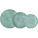 Quid Montreal 18-piece porcelain dinnerware set for 6 people | Turquoise, Round Design, Decorated Finish, Microwave Safe