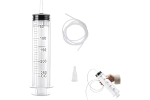 CERIOLL Seringue en Plastique 250ml Avec Tuyau, Grande Seringue, Pour Laboratoires Scientifiques, Mesure De Liquide, Arrosage De Jardin, Industrie (Sans Aiguille)