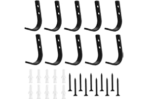QIWUHAI Wieszaki Garderobiane, 10 Sztuk Czarny Mat, Wieszaki do Ubran, Wieszak na Ręczniki z Wkrętami, Uchwyty Ściennych dla Garderoby, Kurtki, Płaszcze, Ubrania, Szaliki, Wiszące Torebki, 65 x 18 mm