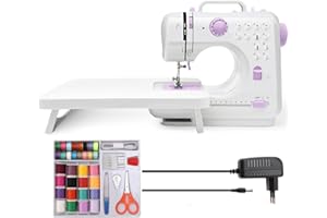 BUITHAFU Macchina da cucire con tavolo scorrevole, mini macchina da cucire, macchina da cucire elettrica portatile, macchina da cucire a 12 punti con luce a LED, set di accessori da cucito, ideale per vestiti