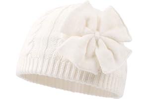 XIAOHAWANG Cappello Invernale per Bambina Nodo Rosa Cappello Bianco Grigio Lavorato a Maglia per Bambini Copriorecchie da 0-6 Anni