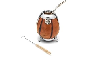 BALIBETOV [Nowość] Ręcznie robiony zestaw z tykwy Yerba Mate - niemieckie srebrne wykończenie i podstawa - [Mate Cup] z Bombillą [Yerba Mate Straw] (Beżowy)