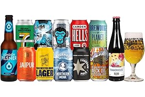 BIZZICO British Craft Beer Mixed Case with Glass (12 Pack) - Pale Ale, Lager, IPA - Premium Selection, Gifts For Him, For Her, Christmas, Birthday's, Valentines Hampers for Him