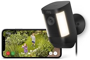 Ring cámara Pro con luces y enchufe (Spotlight Cam Pro Plug-In) | Cámara exterior con vídeo 2K, Ring Vision, detección de movimiento 3D (alternativa al CCTV) | 30 días de prueba gratuita de Ring Home