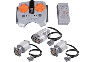 Scakbyer Juego de 5 motores de funciones de alimentación compatibles con Technic Car, incluye 1 control remoto dual de aplicación, 1 caja de batería de litio, 1 servomotor, 2 motores L