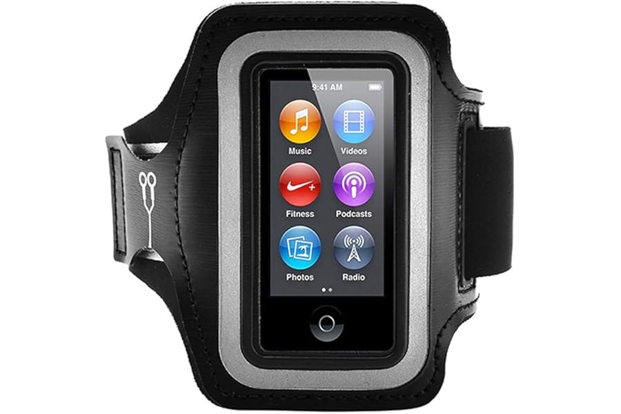 Fitness Guru iPod Nano 7 Running Jogging Armband Holder Made with Super Strong Lycra Material with Reflective Stay Safe Strip, Dual Arm Size Slots, Key Pocket & Headphone Holder