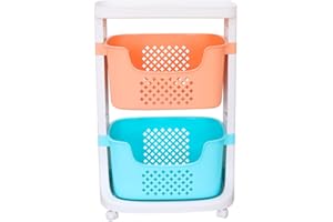 PAIDE P Carrito Auxiliar con Ruedas para Almacenaje Cocina. Carro Cocina Desmontable con Diferentes Niveles y Estantes. Carrito Organizador con Ruedas Verdulero y Frutero. (Colores 2 CAJONES)