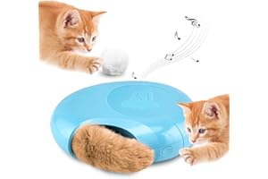 Migipaws Jouets pour Chat, Balle pelucheuse Interactive,Cache-Cache dans Un Trou de Souris,Taquin Intelligent pour Chaton,Minuteur Automatique Marche-arrêt,Recharge pour Queue en Fourrure pelucheuse