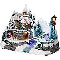 Maison De Noël Lotti Village Avec Scène Traîneau Et LED - H 23 Cm