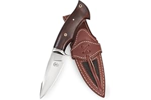 BIGCAT ROAR Couteau de chasse artisanal - Couteau de chasse à lame fixe avec étui et manche en bois de noyer - Couteau EDC 25.4 cm - Predator Hunter D2