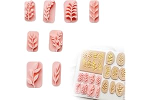JVHLOV Emporte-pièces en argile polymère – Mini tampons texture pour boucles d’oreilles en pâte polymère, 8 motifs feuilles, outils DIY pour bijoux faits main, Fimo, résine, fondant