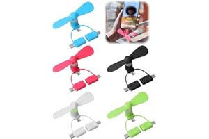 Yuio 5Pcs 3 En 1 Mini Ventilador USB, Móvil Ventiladores De Teléfono Mini Portátil USB, Ventiladore Portátiles, Ventiladores Portátiles para smartphone Móvil y tableta(Conector iOS/Type C/Micro USB)