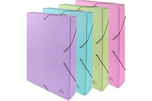 Quijote Paper World CARPETA DE PROYECTO - CARPETA para archivo, colores pastel, medidas 34x23.5x5cm, gomas elástica, para A4, uso escolar y oficina - PACK 4